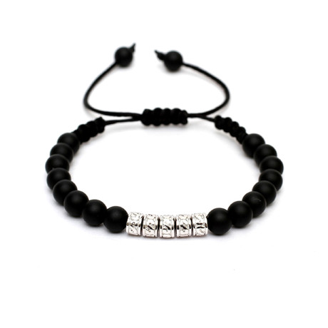 Macrame Drawstring Styled Lux CZ Studded Bracelet (Black + White Gold Plated)