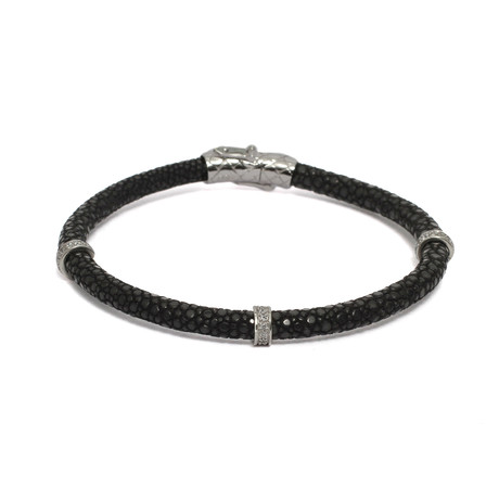 Classic Diamond Stopper Bracelet (Black + White Gold Plated)