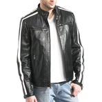 Leather Moto Trim Jacket // Black (XL)