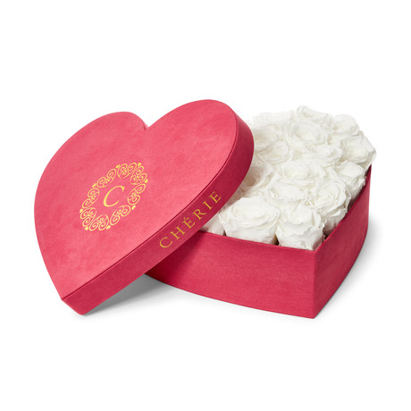 White Roses // Red Suede Heart Box