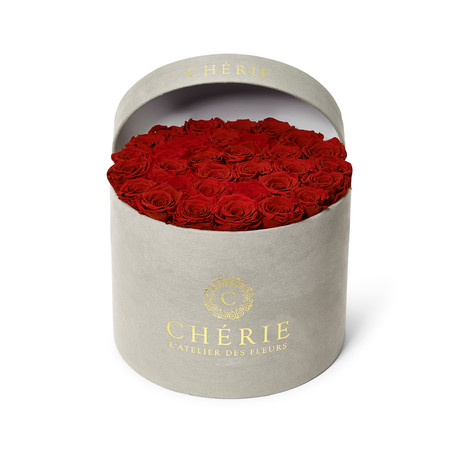 Red Roses // Gray Suede Box