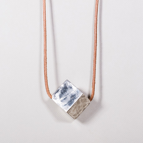 Leather Silver Cube Necklace