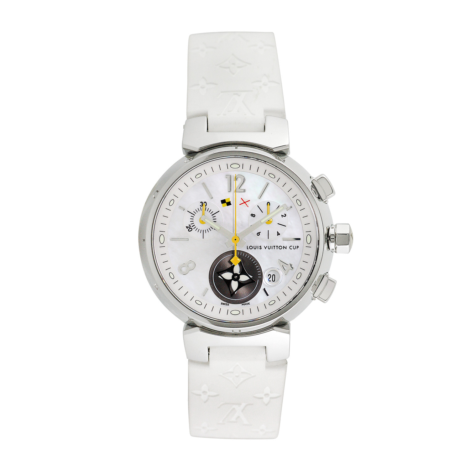Louis Vuitton White Stainless Steel Tambour Lovely Women's