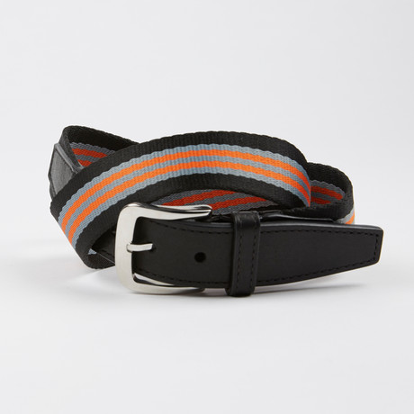 Nylon Striped Tack Single Keeper Belt // Black + Grey + Orange (32)