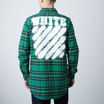 Off White // Diagonal Spray Check Shirt // Green + White (XXS)