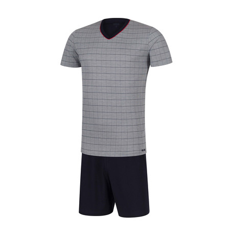 Simon Pajama + Short Sleeve Top + Short Pants // Black + Gray (S)