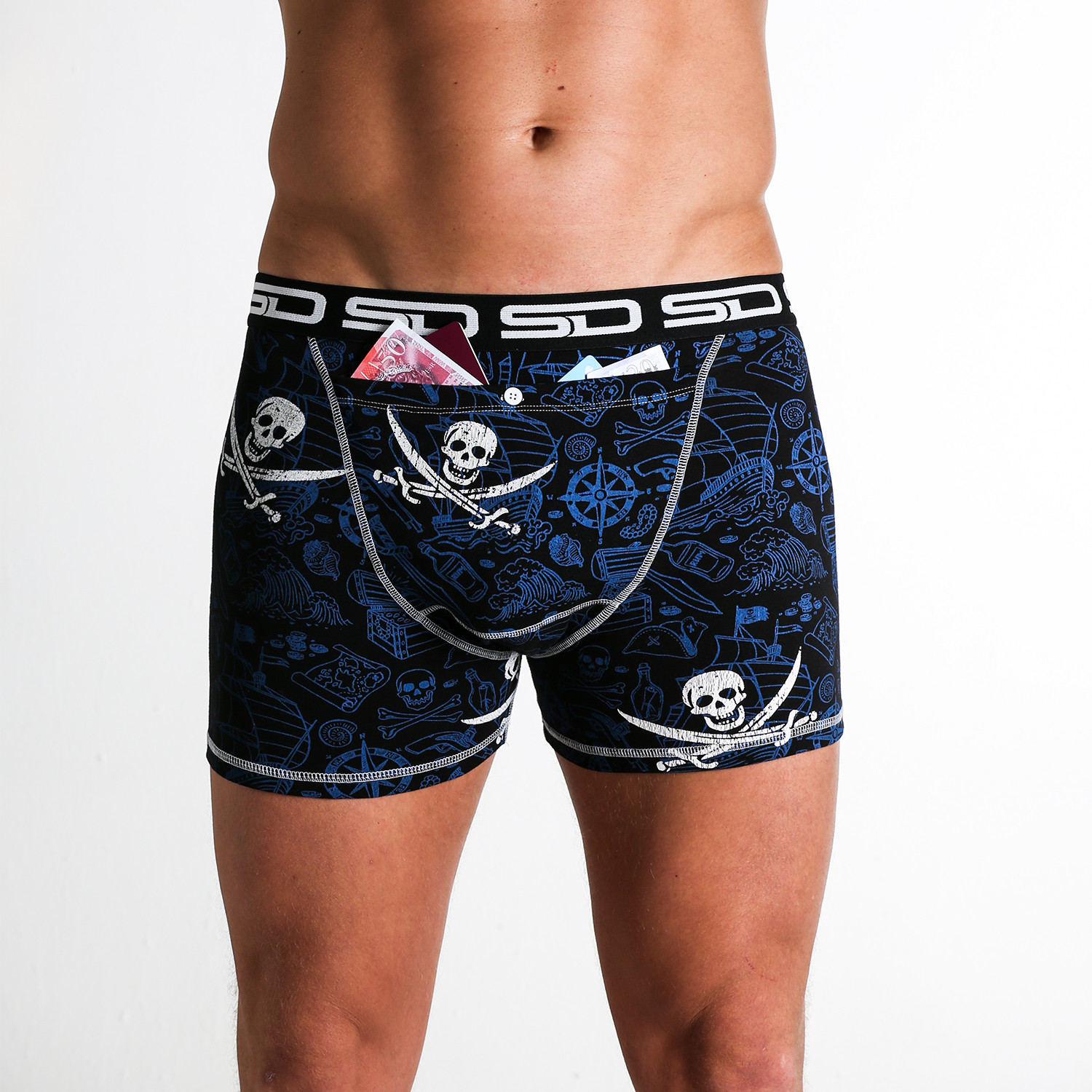 Pirate Boxer Short // Black + Blue + White (S) - Smuggling Duds - Touch ...