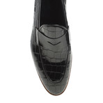 Pointed Crocodile Embossed Penny Loafer // Black (Euro: 40)
