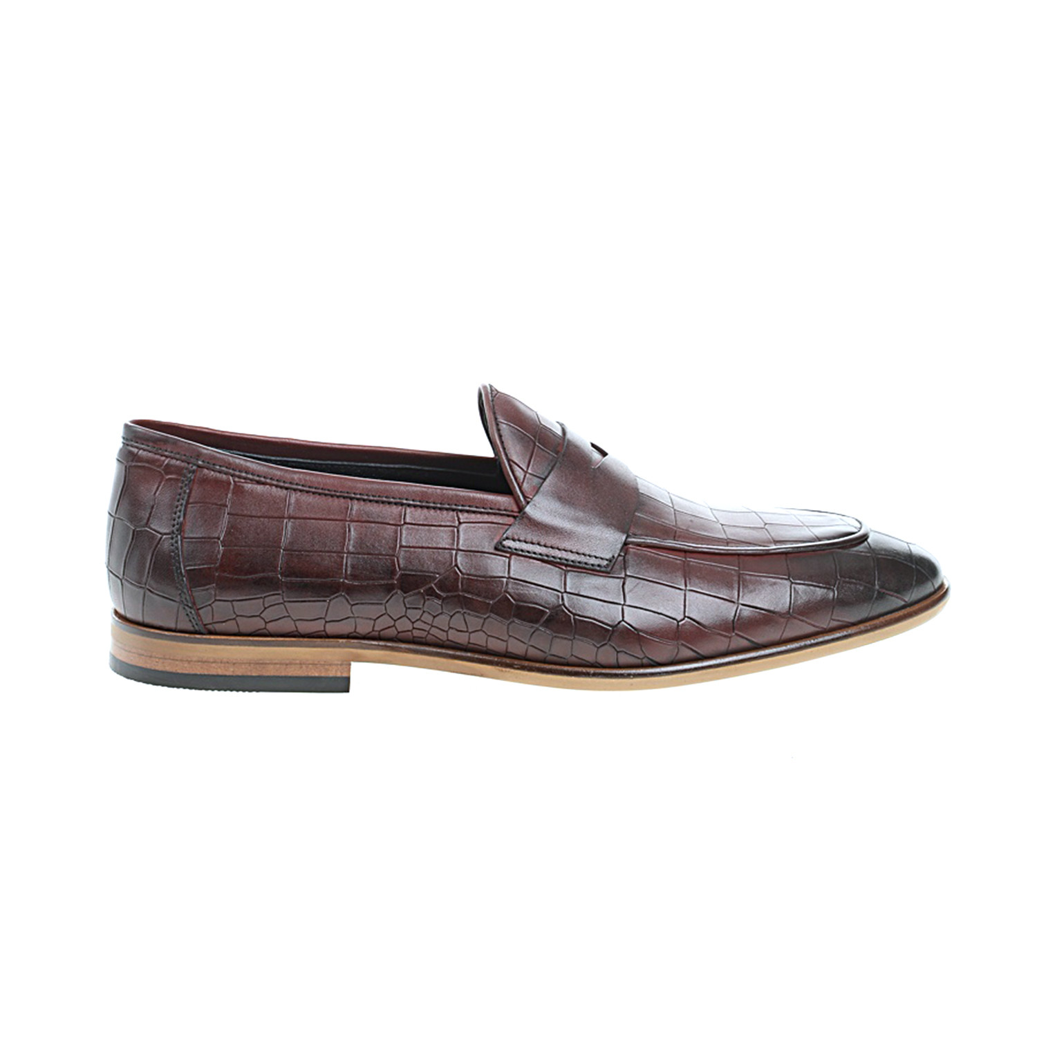 Pointed Crocodile Embossed Penny Loafer // Claret Red (Euro: 43 ...