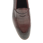 Pointed Crocodile Embossed Penny Loafer // Claret Red (Euro: 44)