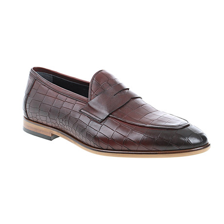 Pointed Crocodile Embossed Penny Loafer // Claret Red (Euro: 40)