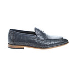 Pointed Crocodile Embossed Penny Loafer // Navy Blue (Euro: 41)