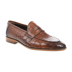 Pointed Crocodile Embossed Penny Loafer // Tobacco (Euro: 44)