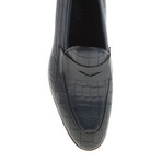 Pointed Crocodile Embossed Penny Loafer // Navy Blue (Euro: 41)