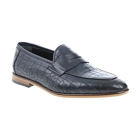 Pointed Crocodile Embossed Penny Loafer // Navy Blue (Euro: 40)