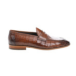 Pointed Crocodile Embossed Penny Loafer // Tobacco (Euro: 41)