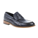 Crocodile Embossed Penny Loafer // Navy Blue (Euro: 44)