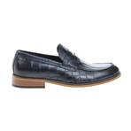 Crocodile Embossed Penny Loafer // Navy Blue (Euro: 44)