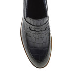 Crocodile Embossed Penny Loafer // Navy Blue (Euro: 44)