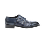 Crocodile Embossed Double Monk Strap // Navy Blue (Euro: 43)