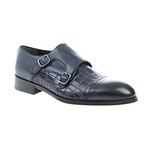 Crocodile Embossed Double Monk Strap // Navy Blue (Euro: 43)