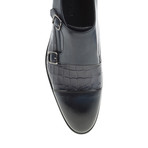 Crocodile Embossed Double Monk Strap // Navy Blue (Euro: 43)