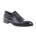 Embossed Perforated Cap Toe Slip-On // Black (Euro: 40)