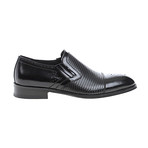 Embossed Perforated Cap Toe Slip-On // Black (Euro: 40)