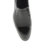 Embossed Perforated Cap Toe Slip-On // Black (Euro: 40)