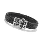 Cross + Woven Black Leather Bracelet