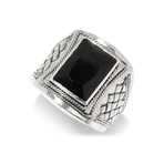 Wide Rectangle Black Onyx Ring + Woven Design (Size 9)