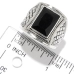 Wide Rectangle Black Onyx Ring + Woven Design (Size 9)