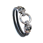 Black Leather Skull Bracelet (7"L)