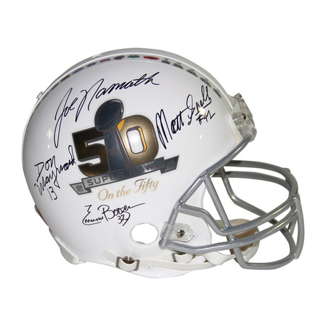 Boozer + Namath + Snell + Maynard Signed Super Bowl 50 Commemorative Helmet