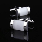 Exclusive Cufflinks + Gift Box // Silver + White Square Pearl