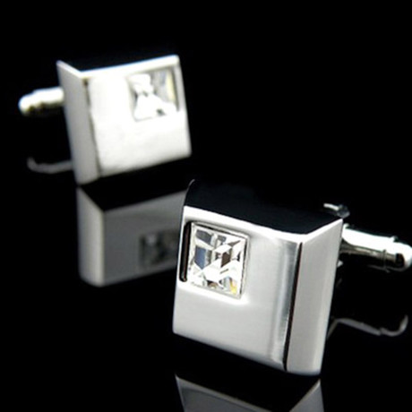 Exclusive Cufflinks + Gift Box // Silver Small White Square (OS)