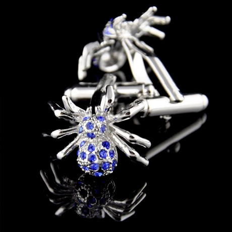 Exclusive Cufflinks + Gift Box // Silver + Blue Spiders