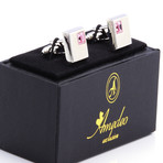 Small Square Cufflinks // Silver + Pink