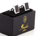 Carbon Fiber Square Cufflinks + Gift Box // Silver + Black