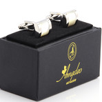 Exclusive Cufflinks + Gift Box // Silver + White Square Pearls