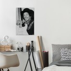 A Smiling Jimi Hendrix Holding His Guitar (26"W x 18"H x 0.75"D)