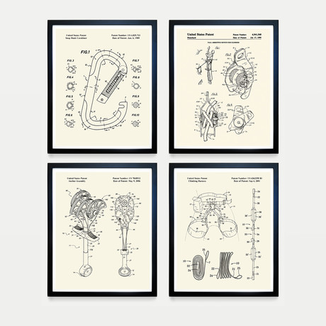 Climbing Patent Collection // 4 Print Set // Warm Toned (8"W x 10"H)