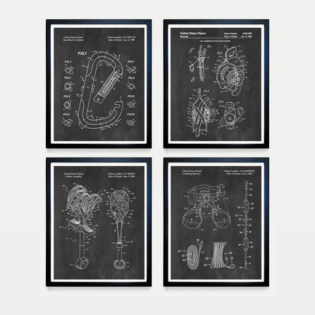 Climbing Patent Collection // 4 Print Set // Chalkboard (8"W x 10"H)