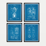 Coffee Patent Collection // 4 Print Set // Blueprint (8"W x 10"H)