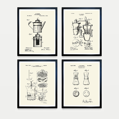 Coffee Patent Collection // 4 Print Set // Warm Toned (8"W x 10"H)