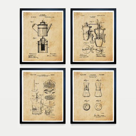 Coffee Patent Collection // 4 Print Set // Antique Paper (8"W x 10"H)