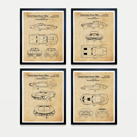 Corvette Patent Collection // 4 Print Set // Antique Paper (8"W x 10"H)