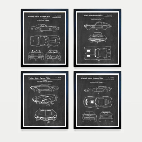 Corvette Patent Collection // 4 Print Set // Chalkboard (8"W x 10"H)