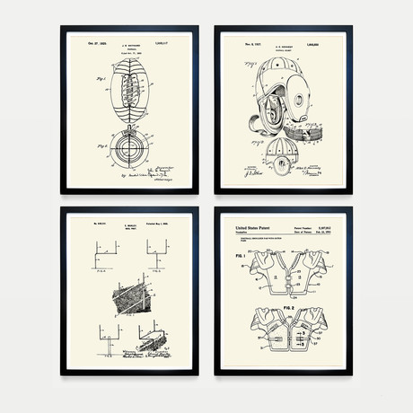 Football Patent Collection // 4 Print Set // Warm Toned (8"W x 10"H)