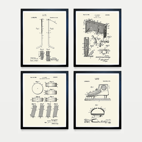 Hockey Patent Collection // 4 Print Set // Warm Toned (8"W x 10"H)